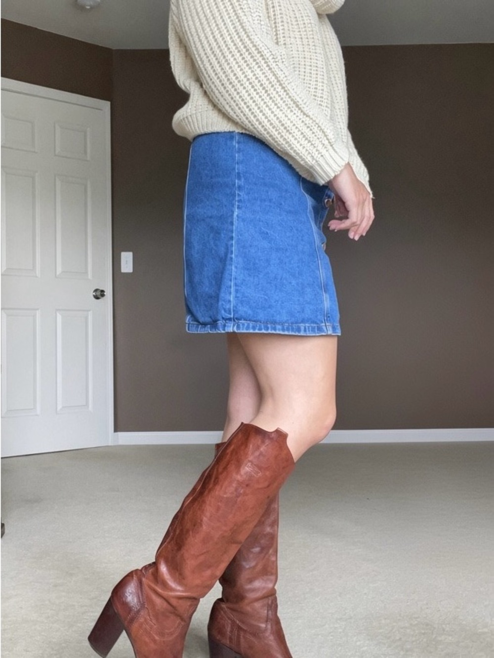 Frye Carson Heel Tab Cognac Leather Knee High Boots Size US 8.5